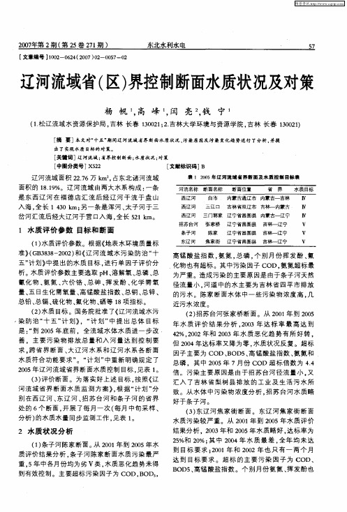 辽河流域省(区)界控制断面水质状况及对策