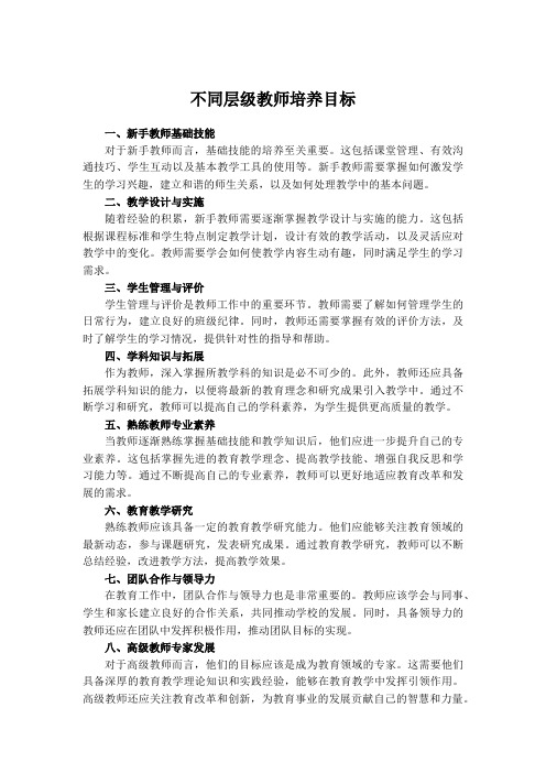 不同层级教师培养目标