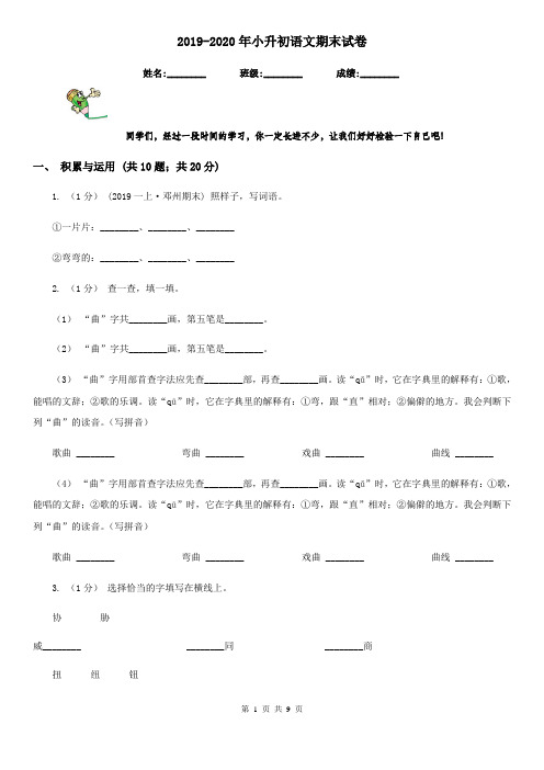 2019-2020年小升初语文期末试卷