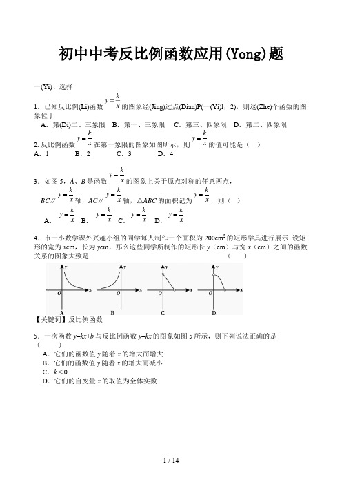 初中中考反比例函数应用题