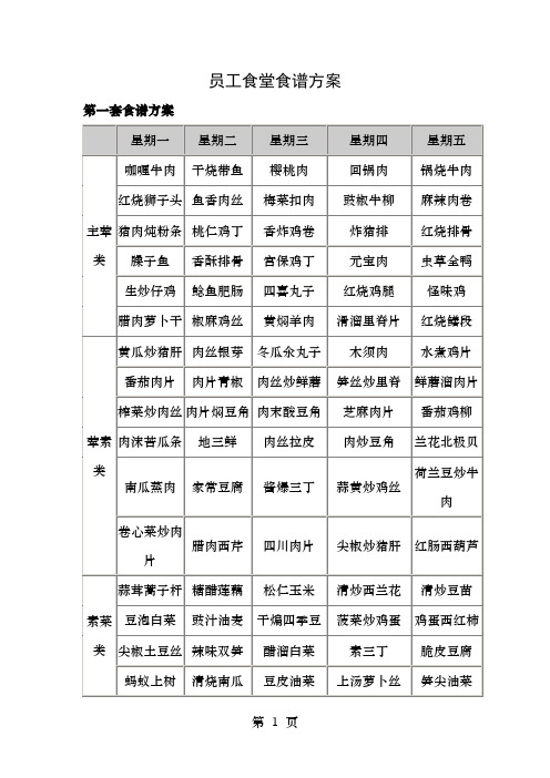 员工食堂食谱方案