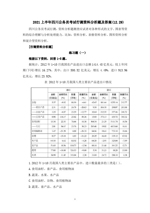 2021上半年四川公务员考试行测资料分析题附答案