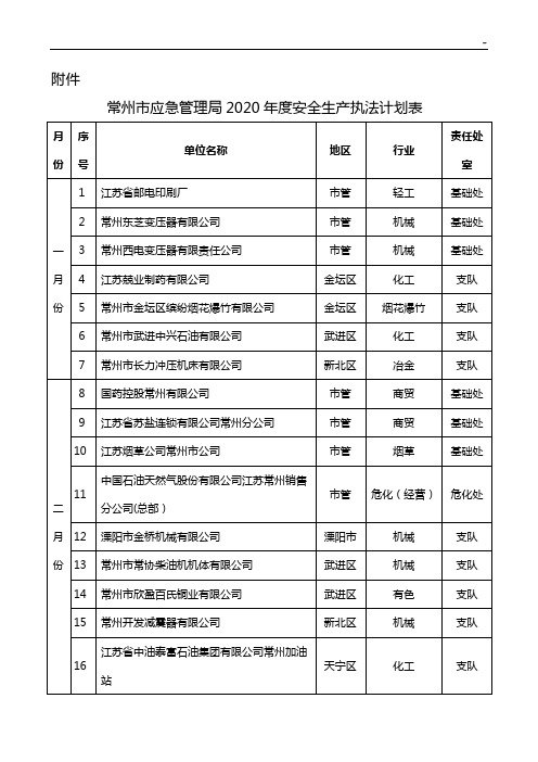 常州市安监局行政执法计划