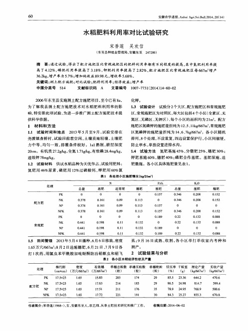 水稻肥料利用率对比试验研究