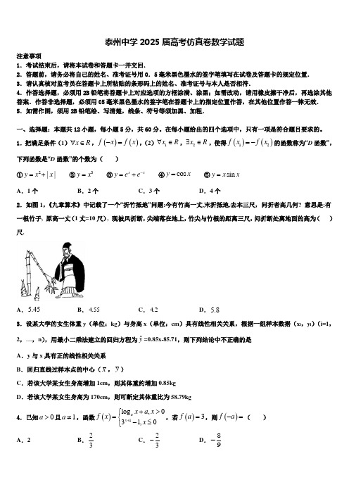 泰州中学2025届高考仿真卷数学试题含解析