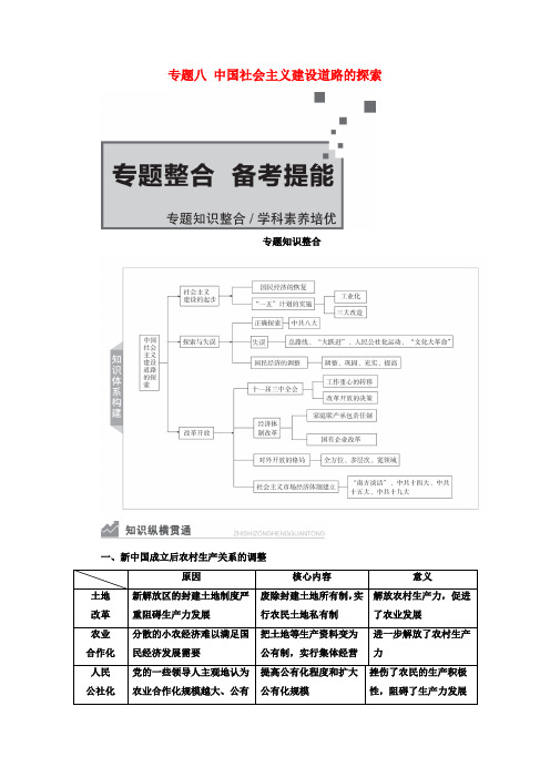 2021高考历史一轮复习方案专题八中国社会主义建设道路的探索专题整合备考提能教学案+练习人民版