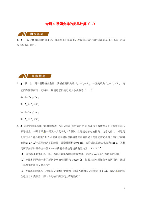 江苏省大丰市九年级物理上册 14.4 欧姆定律的应用 专