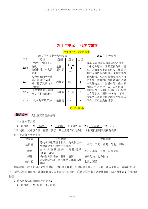 中考化学总复习 第1编 教材知识梳理篇 第12单元 化学与生活(精讲)练习