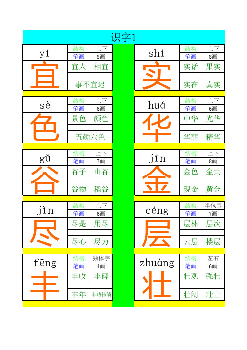 人教版小学语文二年级上册第一单元生字