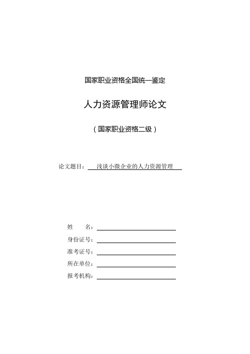 人力资源管理师论文：浅谈小微企业的人力资源管理