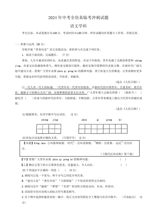 2024年甘肃省陇南市武都区中考三模语文试题(含答案)