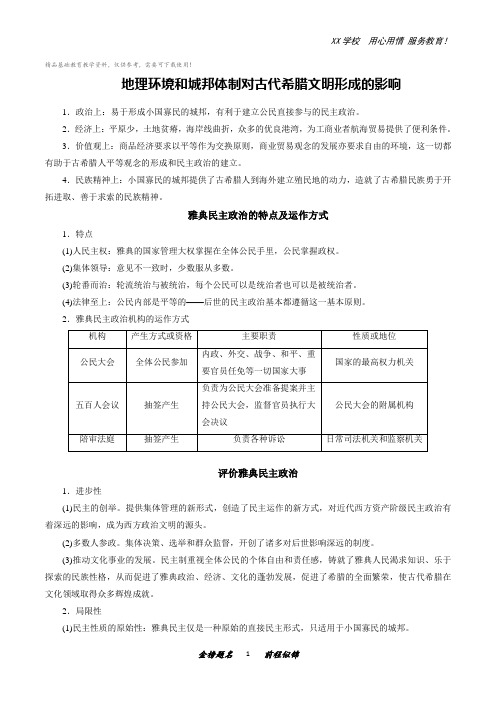 高考历史二轮复习专练：古代希腊罗马的政治制度