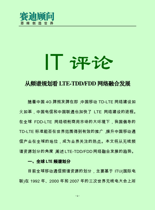 赛迪顾问-从频谱规划看LTE-TDDFDD网络融合发展