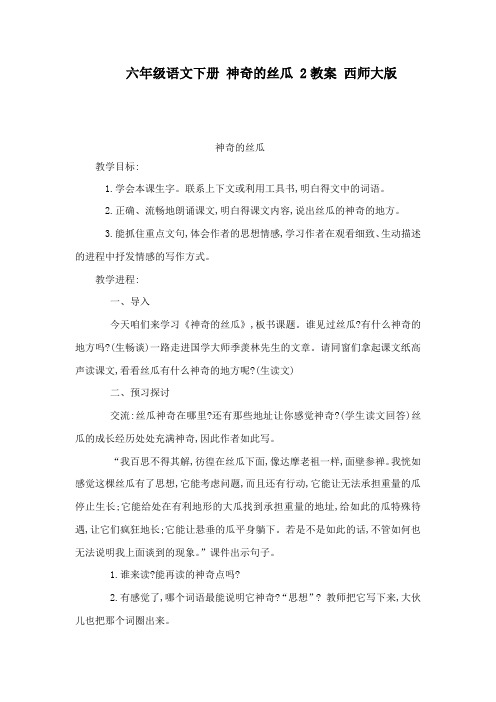 六年级语文下册神奇的丝瓜2教案西师大版