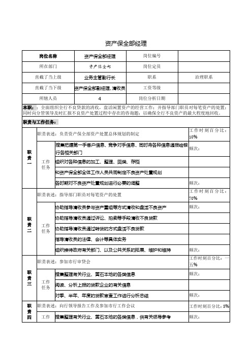 资产保全部经理岗位职责说明