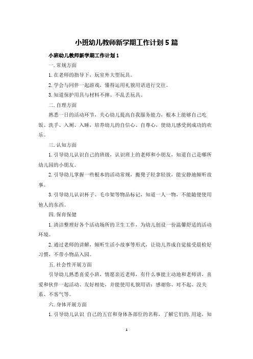 小班幼儿教师新学期工作计划5篇