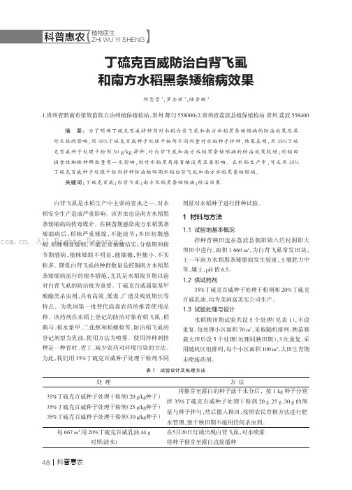 丁硫克百威防治白背飞虱和南方水稻黑条矮缩病效果