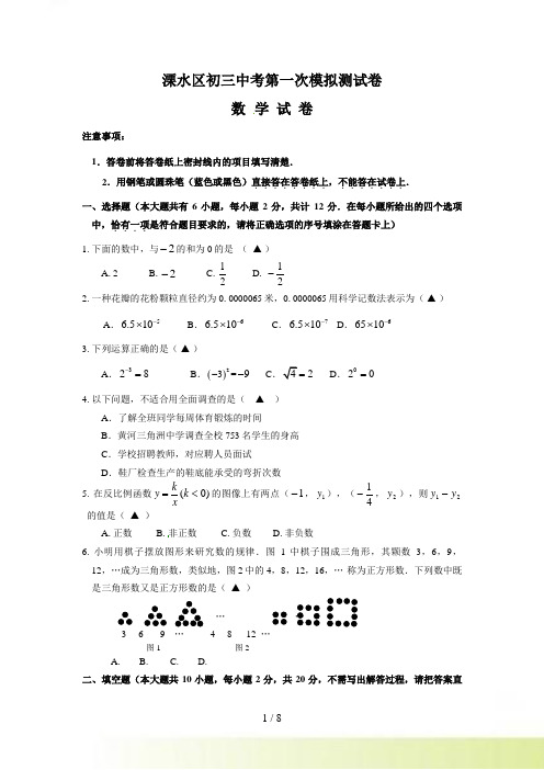 江苏省南京市溧水区中考一模数学试题