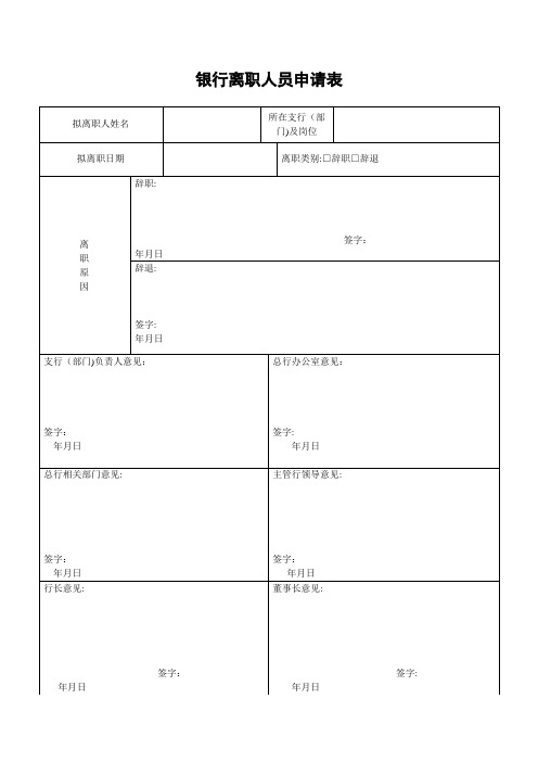 银行离职申请表及交接单【可编辑范本】