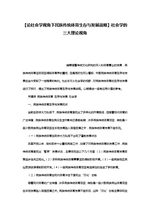 【论社会学视角下民族传统体育生存与发展战略】社会学的三大理论视角