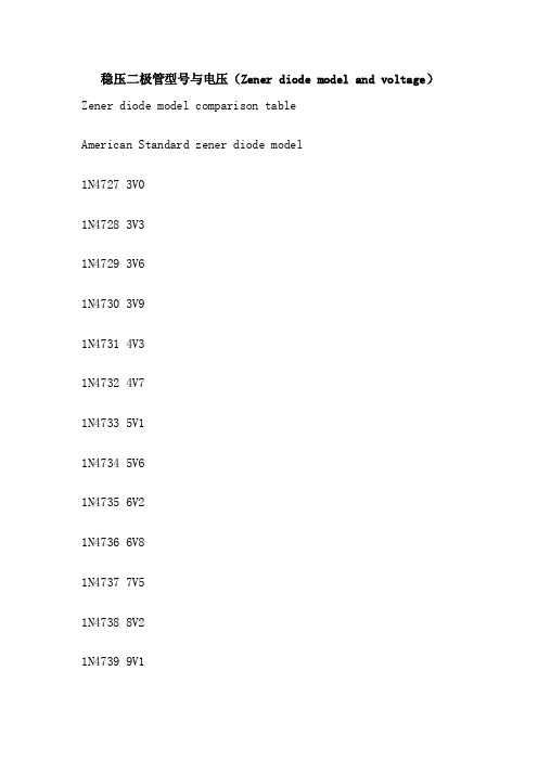 稳压二极管型号与电压（Zenerdiodemodelandvoltage）