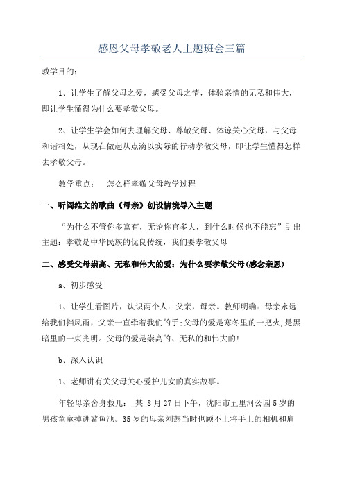 感恩父母孝敬老人主题班会三篇