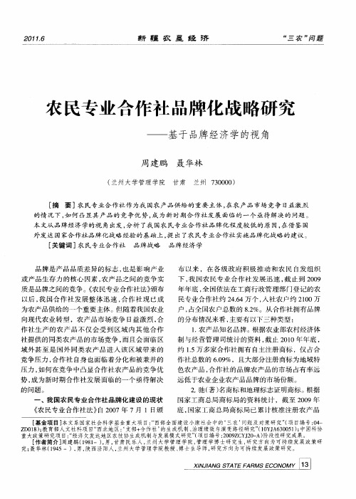 农民专业合作社品牌化战略研究——基于品牌经济学的视角