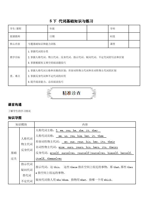 小学英语5年级下册英语语法专题突破 代词基础知识与练习(学生版)