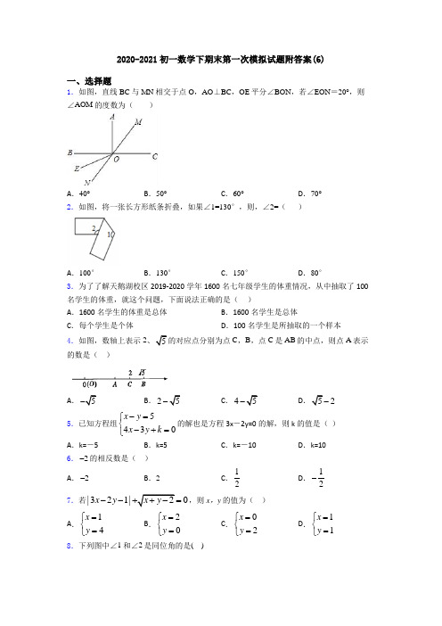 2020-2021初一数学下期末第一次模拟试题附答案(6)