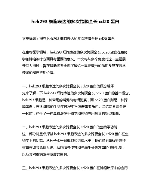 hek293细胞表达的多次跨膜全长cd20蛋白