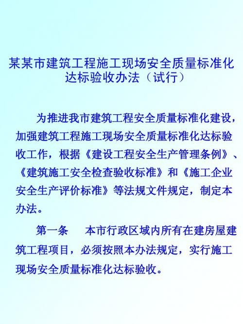 某市安监站《安全质量标准化达标验收2003PPT版本讲解》