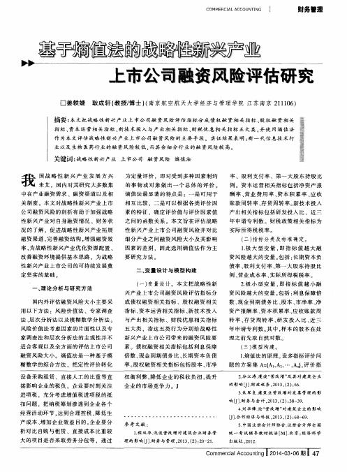 基于熵值法的战略性新兴产业上市公司融资风险评估研究