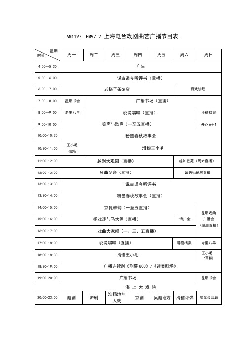 上海戏曲广播节目时间表