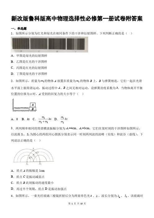 新改版鲁科版高中物理选择性必修第一册试卷附答案