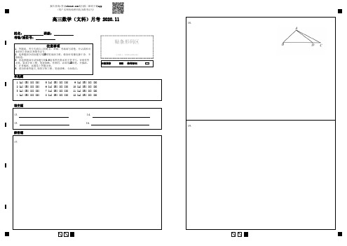 高三数学(文科)月考 2020.11-答题卡