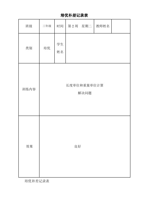 三年级上册数学培优辅差记录表