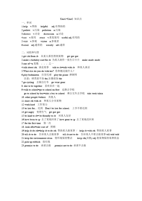 6年级英语 U1+U2知识点