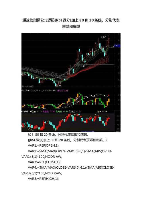 通达信指标公式源码[RSI微分]加上80和20条线。分别代表顶部和底部