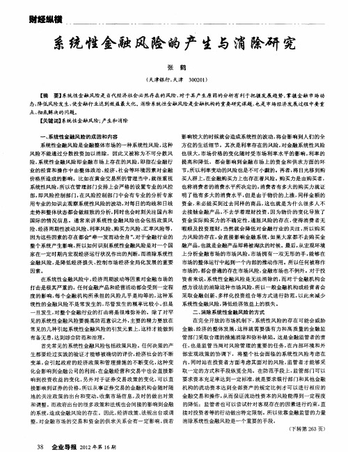 系统性金融风险的产生与消除研究