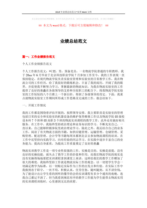 2019年业绩总结范文-实用word文档 (8页)