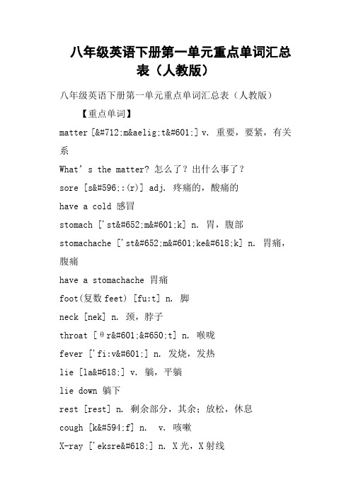 八年级英语下册第一单元重点单词汇总表人教版