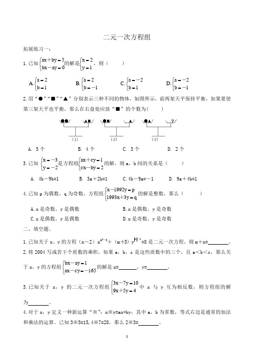 二元一次方程组拓展练习