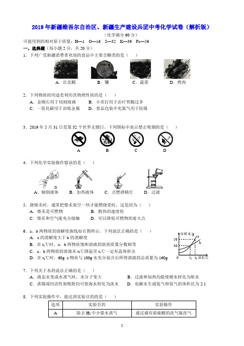 2019年新疆维吾尔自治区、新疆生产建设兵团中考化学试卷(解析版)