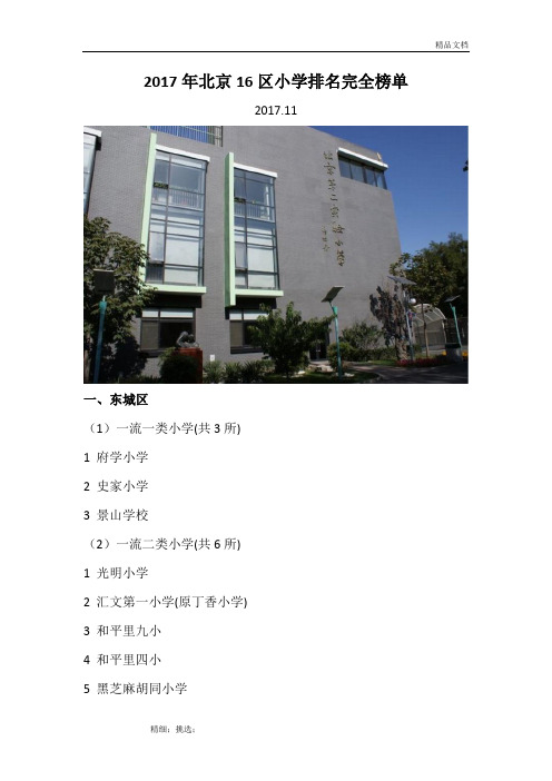 2017年北京16区小学排名完全榜单