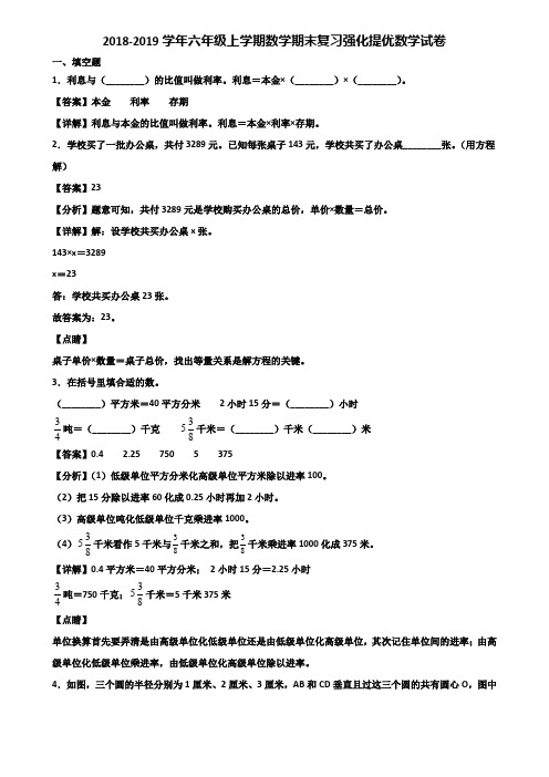 2018-2019学年六年级上学期数学期末复习强化提优数学试卷含解析