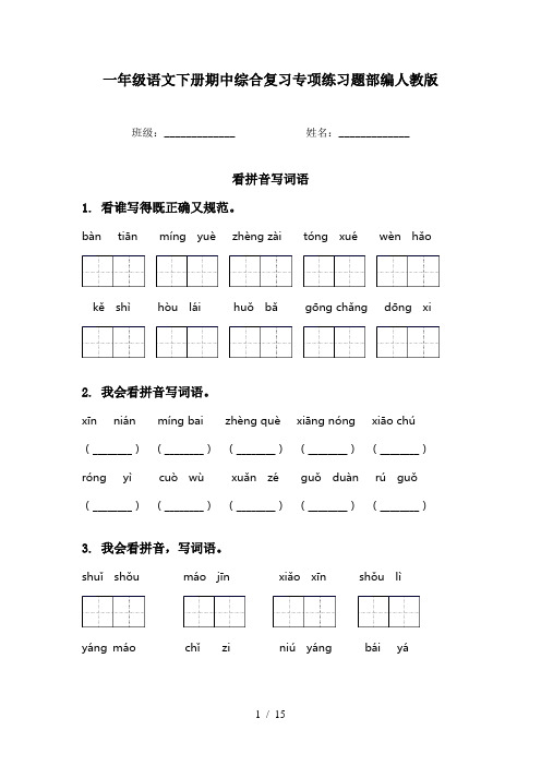 一年级语文下册期中综合复习专项练习题部编人教版