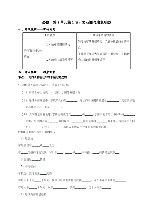 高三地理一轮复习学案：必修1第2单元 岩石圈与地表形态