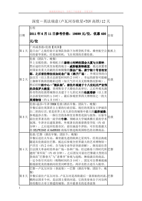 深度-英法瑞意(卢瓦河谷欧星tgv高铁)12天