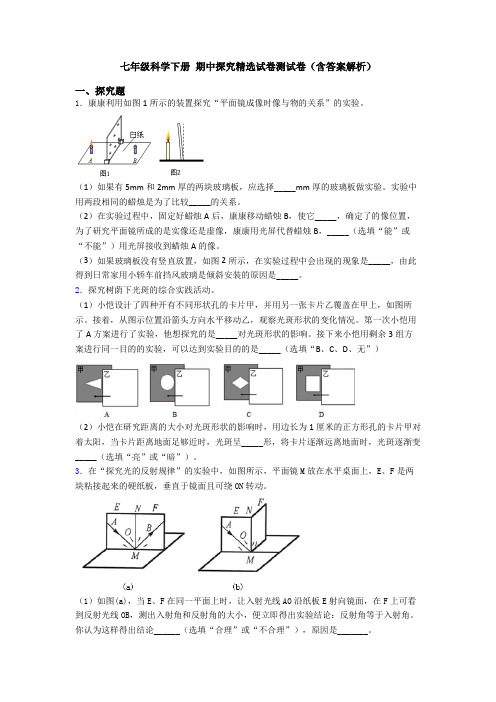 七年级科学下册 期中探究精选试卷测试卷(含答案解析)