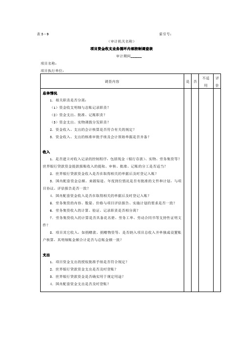 项目资金-1项目资金业务循环内部控制调查表